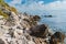 Black Sea rocky shore in Cape Martyan natural reserve, Crimea