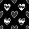 Black seamless pattern of decorative hand-drawn hearts