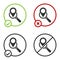 Black Search location icon isolated on white background. Magnifying glass with pointer sign. Circle button. Vector