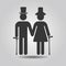 Black senior male and female couple symbol icons on gray gradient