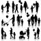 Black set of silhouettes of parents and children on white