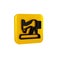 Black Sewing machine icon isolated on transparent background. Yellow square button.