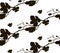 Black Shape Seamless Pattern with Drawn Cherry Blossom