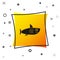 Black Shark icon isolated on white background. Yellow square button. Vector.