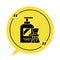 Black Shaving gel foam and brush icon isolated on white background. Shaving cream. Yellow speech bubble symbol. Vector