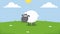 Black Sheep Cartoon Character Grazing Grass