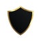 Black shield with gold riveted border.