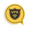 Black Shield with VPN and WiFi wireless internet network icon isolated on white background. VPN protect safety. Virtual