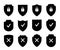 Black shields of different shapes with check mark, cross and closed padlock inside