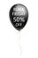 Black shiny inflated balloon with an inscription on it Black friday 50 percent off