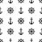 Black ship wheel and anchor seamless pattern print. Marine vector seamless pattern design. Nautical print