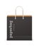 Black shopping bag. Square paper sack, mockup for branding. Blank packaging for purchases. Cardboard package with rope