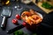 Black shrimp table with wine noodles and spices