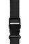 Black side release acculoc buckle plastic clasp, quick nylon belt rope lock strap, isolated macro closeup, large detailed vertical