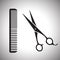 Black sign of man hair salon with scissors and comb
