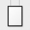 Black signboard hanging on a metal chain. Restaurant menu board. Modern poster mockup. Blank photo or picture frame