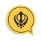 Black Sikhism religion Khanda symbol icon isolated on white background. Khanda Sikh symbol. Yellow speech bubble symbol