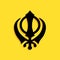 Black Sikhism religion Khanda symbol icon isolated on yellow background. Khanda Sikh symbol. Long shadow style. Vector