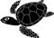 Black silhouette of adult cute cartoon swimming sea turtle on white background