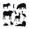 Black silhouette of african animals on white background. Isolated icon of lion, buffalo and gazelle