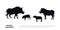 Black silhouette of african boar. Isolated image of desert warthog family. Landscape with wild animals of Africa