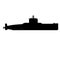 Black silhouette of army submarine. Cartoon vector illustration.