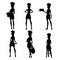 Black silhouette. Beautiful women chef with brown hair collection. Bakery young female chef. Cartoon character design. Flat 