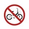 Black silhouette bike in the prohibition sign. Ban on cycling. Child bike in the ban