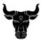 Black silhouette of a bull head. The symbol of the new year 2021. Contour metal buffalo with horns. Vector illustration