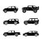 Black silhouette cars on white background