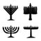 Black silhouette of Chanukiah set. Jewish holiday of Hanukkah. Vector illustration on isolated background.