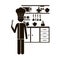 Black silhouette chef in the kitchen