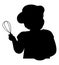 Black silhouette of a chef with a whisk in hands beating eggs, man wearing a chef\\\'s hat