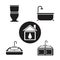 Black silhouette cirular frame with and icons bathroom plumbing