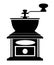 Black silhouette classic coffee grinder manual coffee mill vector illustration isolated on white background