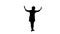 Black silhouette of cook woman raising hands and head up.
