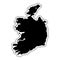 Black silhouette of the country Ireland with the contour line an