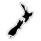 Black silhouette of the country New Zealand with the contour lin