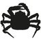 black silhouette of a crab. drawing of a marine animal, a whole crab in black, sketch-style drawing, top view, on a