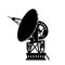 Black silhouette of dish space antenna. Astronomy equipment. Radio telescope for science research.