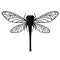 Black silhouette dragonfly flat vector illustration isolated on white background