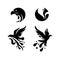 Black Silhouette Eagle Solid Icons Set Vector