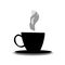 Black silhouette of elegant tea or coffee steaming cup