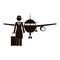 Black silhouette flight attendant and aeroplane