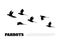 Black silhouette of a flock of parrots on white background. Animals of Australia