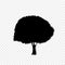 Black silhouette of foliar tree icon isolated on transparent background.