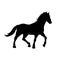Black silhouette of galloping horse on white background. Wild mustang icon. Detailed isolated image