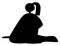 Black silhouette of a girl with a long ponytail sitting on the ground