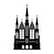 Black silhouette of gothic church. Isolated drawing of cathedral build. Fantasy architecture. European medieval landmark