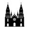 Black silhouette of gothic church. Isolated drawing of cathedral build. Fantasy architecture. European medieval landmark